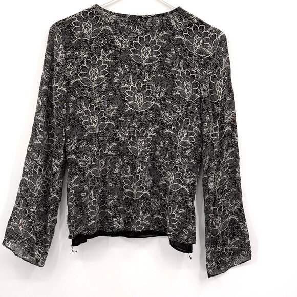 2/$18 SALE! Ann Taylor Loft XS Black Floral Faux Wrap Top 100% Silk Shell V Neck - Picture 7 of 7